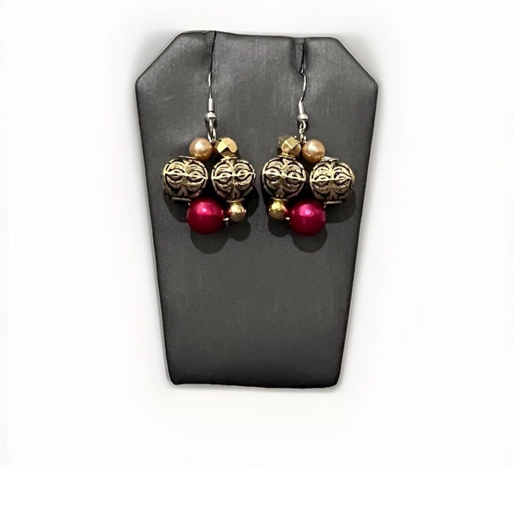 Wicca Earrings Bead Cluster Multicolored 925 Plated Hook Festival Witchy Boho